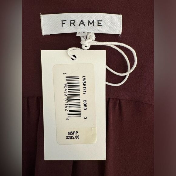 NWT Frame 100% Silk Bordeaux Button Down Long Sleeved Blouse Size Small - Picture 8 of 14